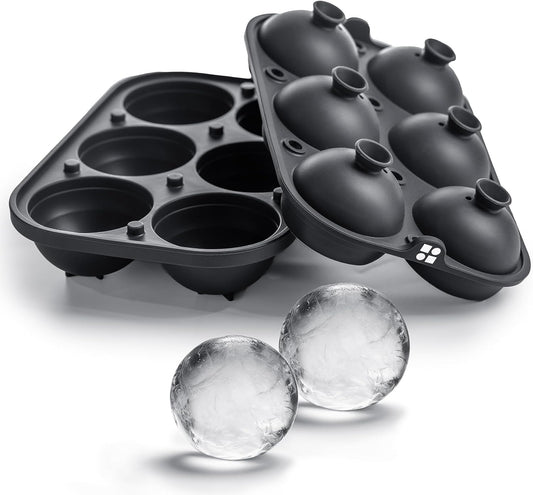 Ice Cube Molds, Large Silicone Sphere & Square Combo with Fill Funnel | 2 Inch round & Square Shapes, Built in Easy Fill Funnel, Large Silicone Combo for Whiskey Bourbon & Cocktails